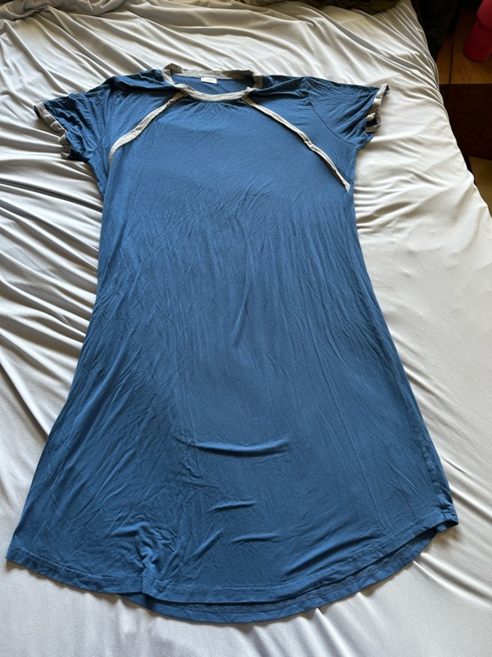 Nursing Blue Short Sleeve Delivery T-Shirt Dress with Contrast Trim